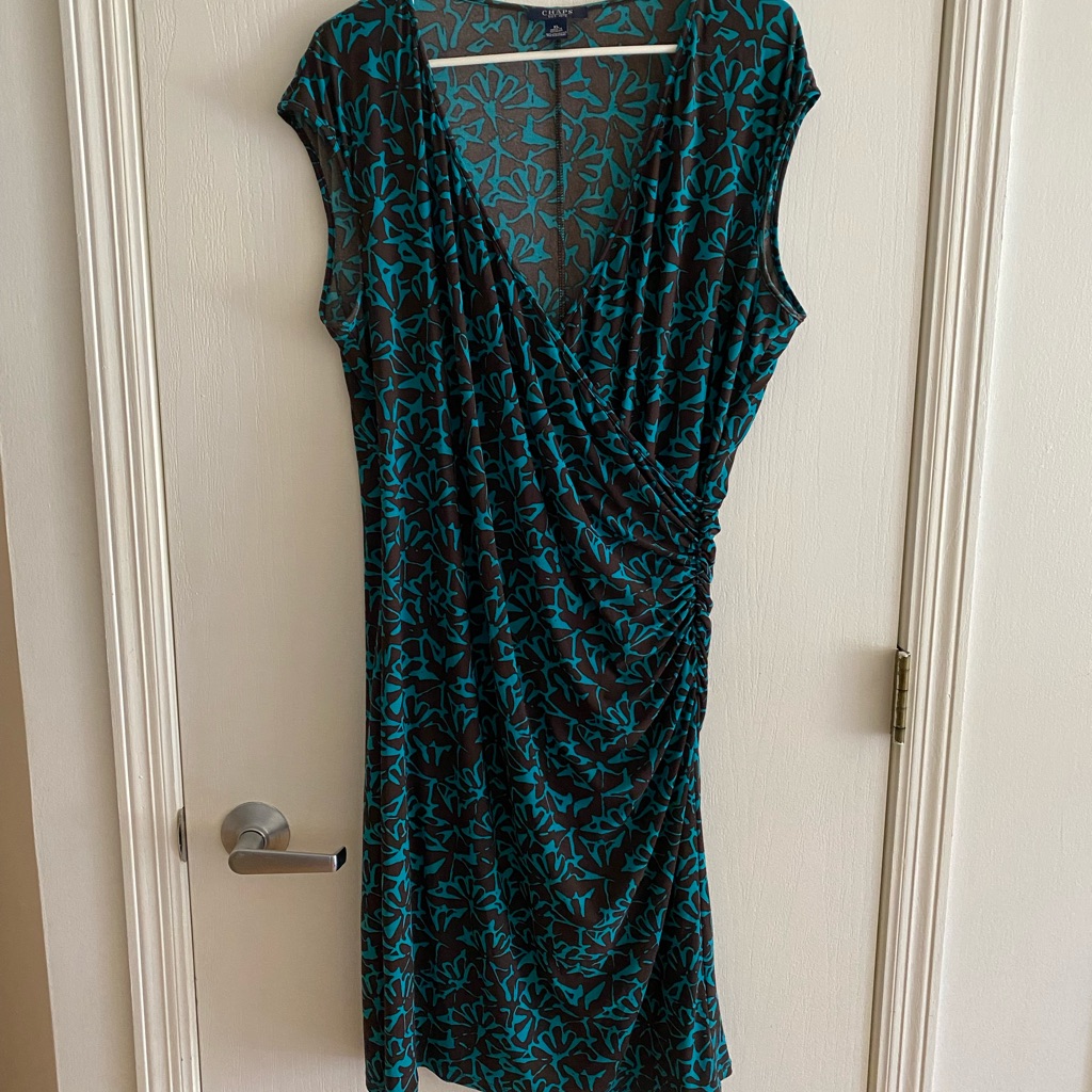 Chaps Brown/Teal Cap-Sleeve Cinched-Waist Dress Xl